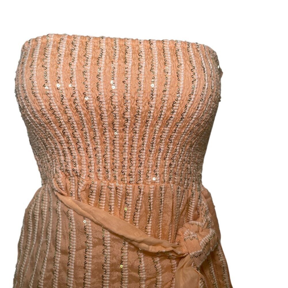 Sundress Peach Gold Sequin Strapless Smocked Mini Dress XS/S NWT - Picture 5 of 6